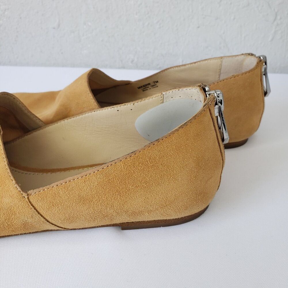 Botkier New York Womens Sz 7 Maxine Suede Tan Leather Zip Peep Toe Flats Shoes - Picture 7 of 13
